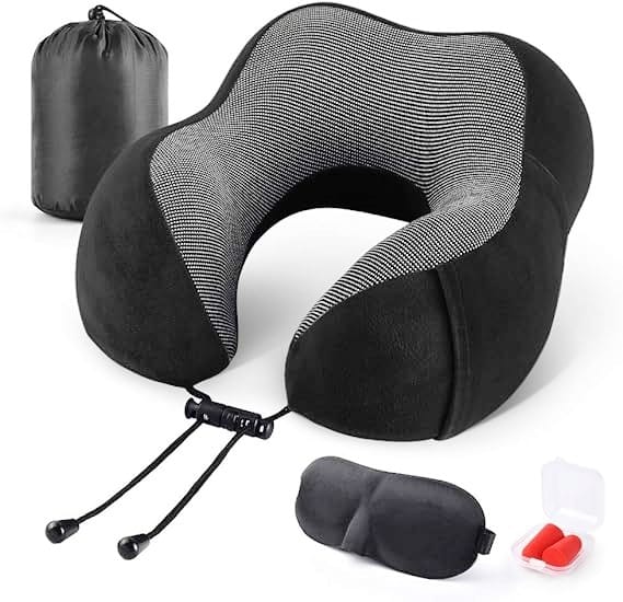 Travesseiro de pescoço ergonômico com espuma de memória, máscara de dormir e protetores auriculares. Presentes ideais para Mães Viajantes.