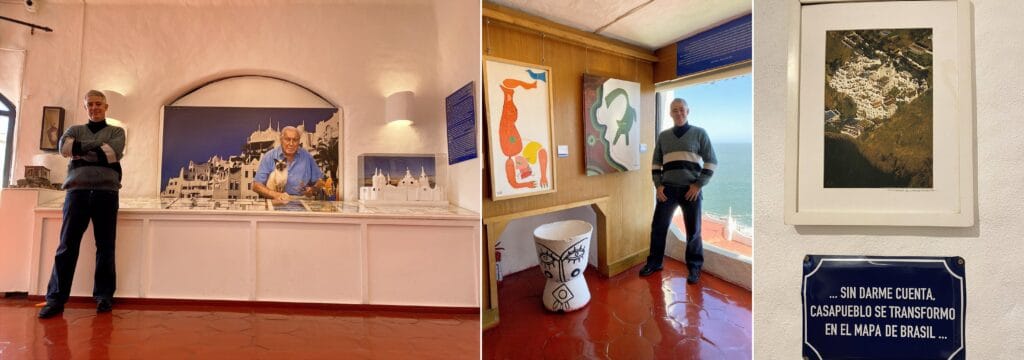 Mosaico Casa Pueblo com imagens do interior do museu, obras de arte e homenagem a Carlos Páez Vilaró – Roteiro de 5 Dias no Uruguai