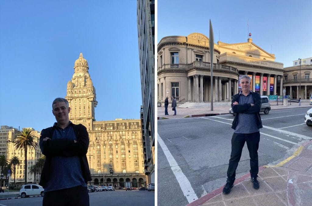 Foto em mosaico com o Palácio Salvo e o Teatro Solís, dois dos principais pontos turísticos do centro histórico de Montevidéu – Roteiro de 5 Dias no Uruguai