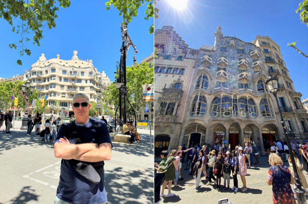 Casa Milà e Casa Batlló durante roteiro de 3 dias em Barcelona, mostrando dois ícones da arquitetura modernista de Gaudí no Passeig de Gràcia.