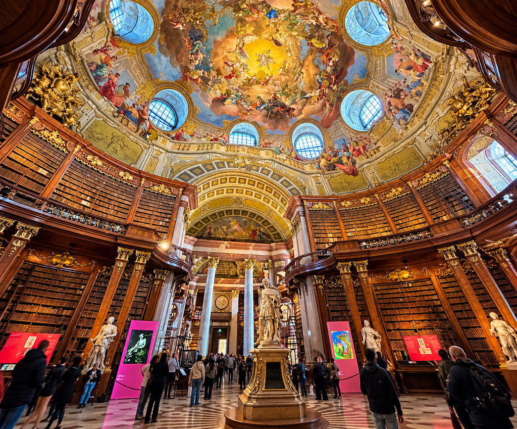 Interior da State Hall da Biblioteca Nacional da Áustria em Viena. (viagem pela Europa Central)